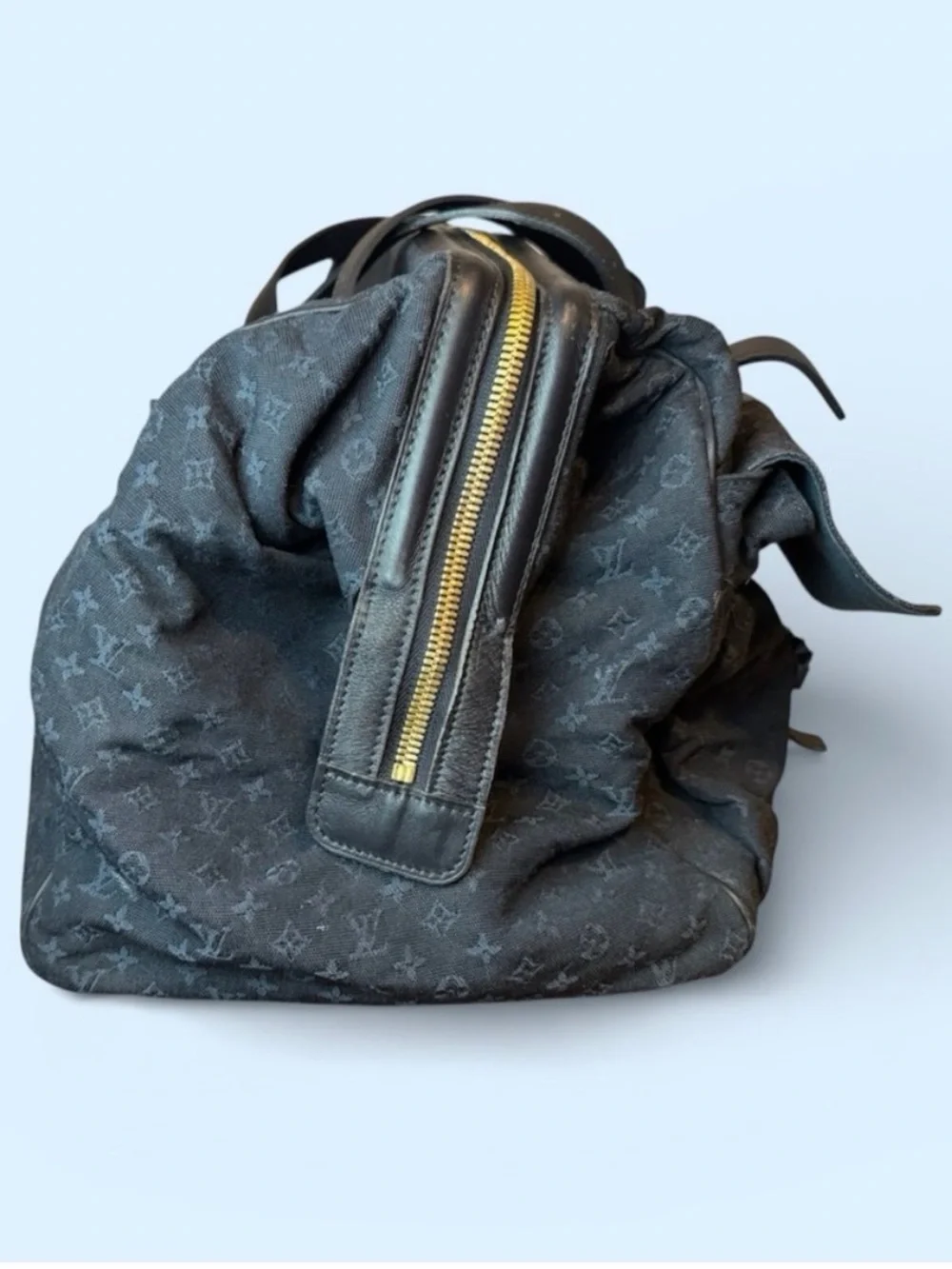 Louis Vuitton Blue Monogram Duffel Bag with Gold Hardware